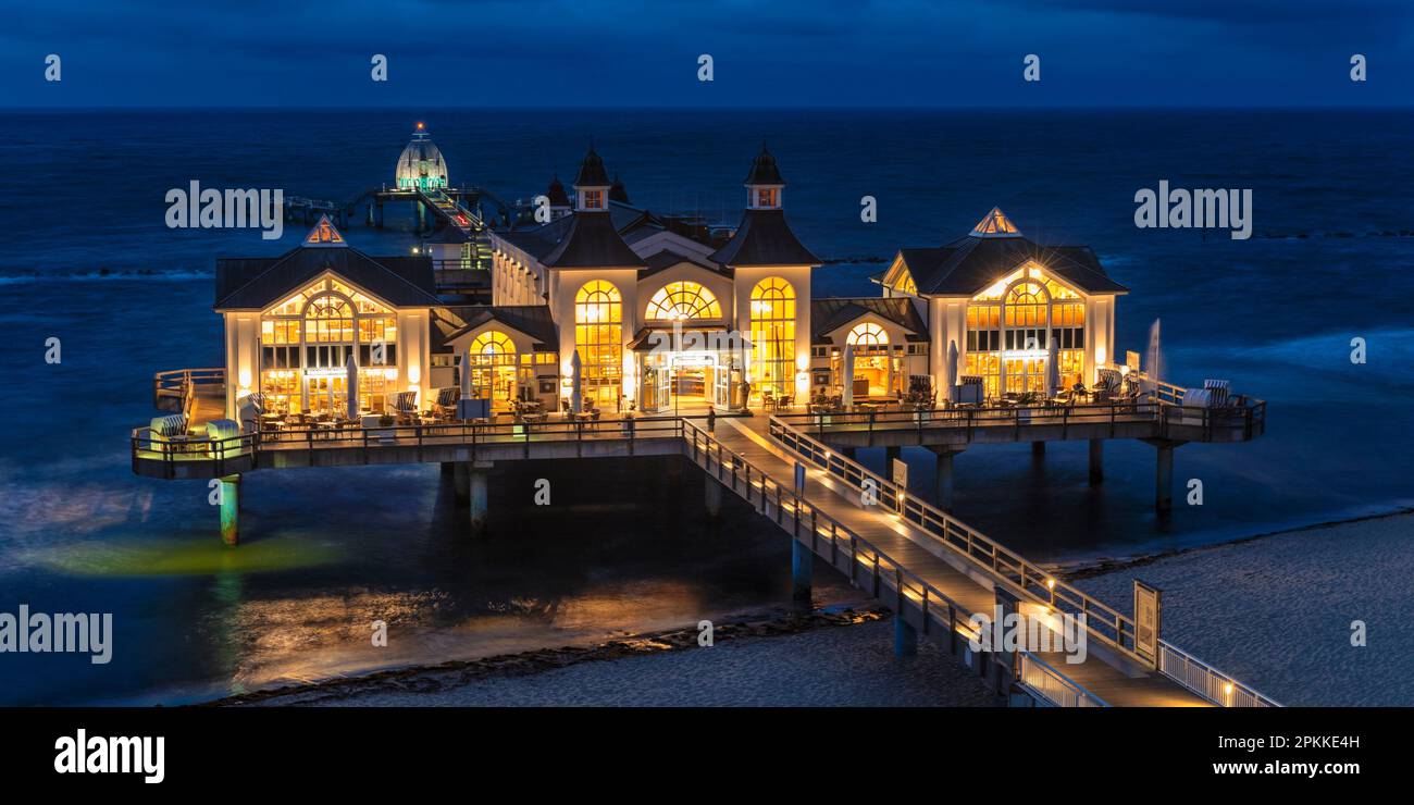 Pier on the beach of Sellin, Ruegen Island, Baltic Sea, Mecklenburg-Western Pomerania, Germany, Europe Stock Photo