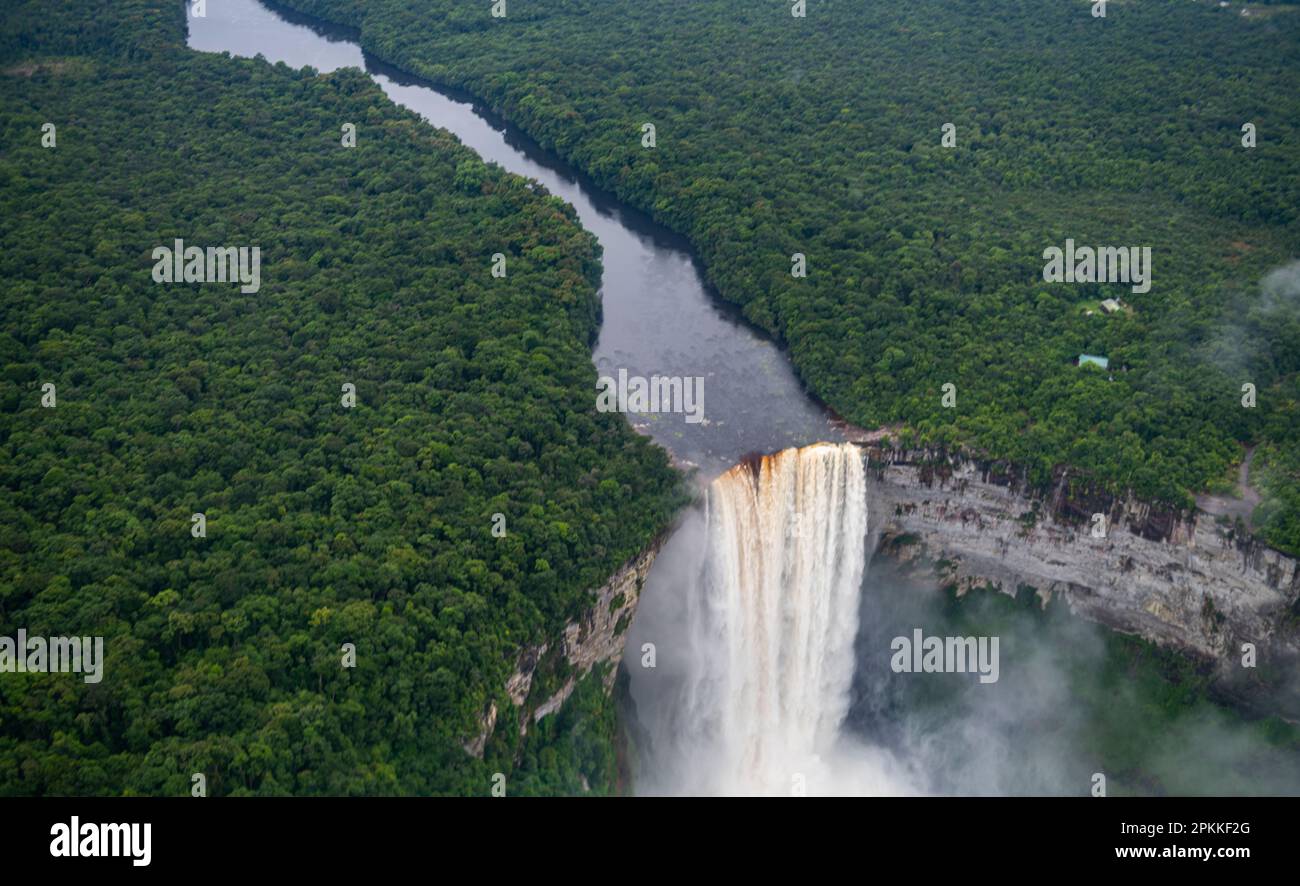 Aerial of the Kaieteur Falls, Potaro River, Guyana, South America Stock