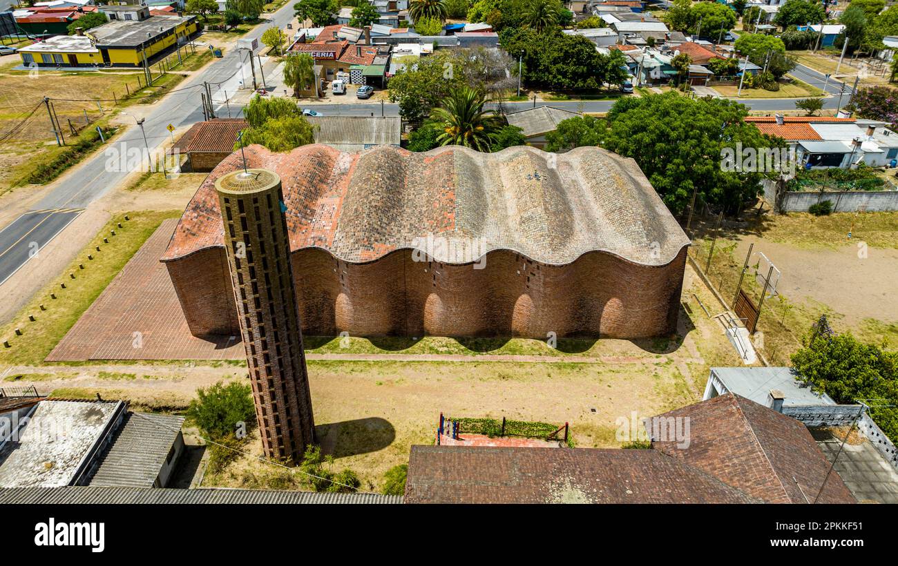 Aerial of the Church of Atlantida (Church of Christ the Worker and Our Lady of Lourdes), the work of engineer Eladio Dieste, Canelones department Stock Photo