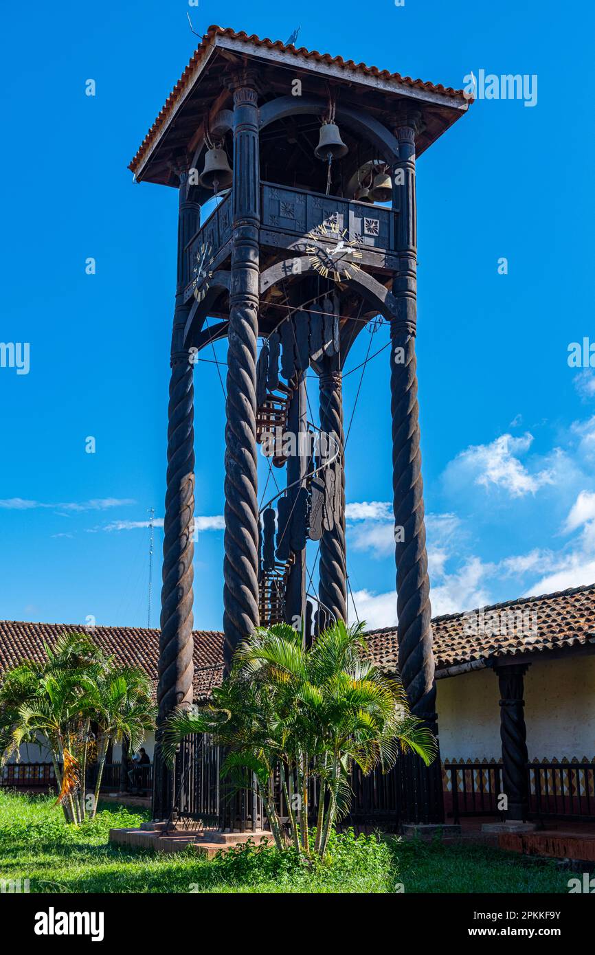 Bell tower, Mission of Concepcion, Jesuit Missions of Chiquitos, UNESCO World Heritage Site, Santa Cruz department, Bolivia, South America Stock Photo