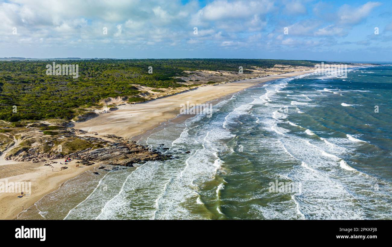 Aerial of the beaches in the Santa Teresa National Park, Uruguay, South America Stock Photo