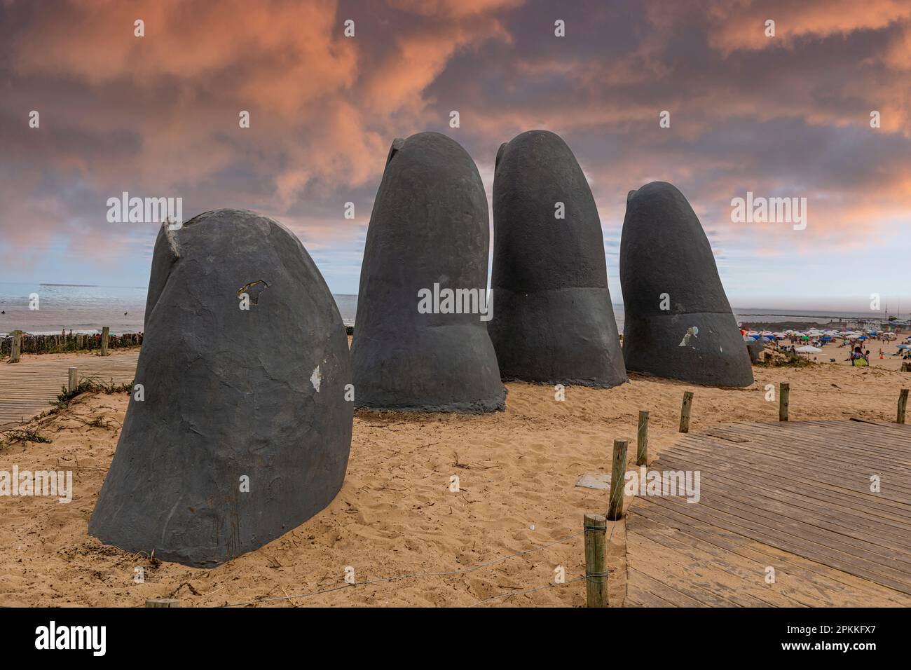 The Fingers of Punta del Este, Hand monument, Punta del Este, Uruguay, South America Stock Photo