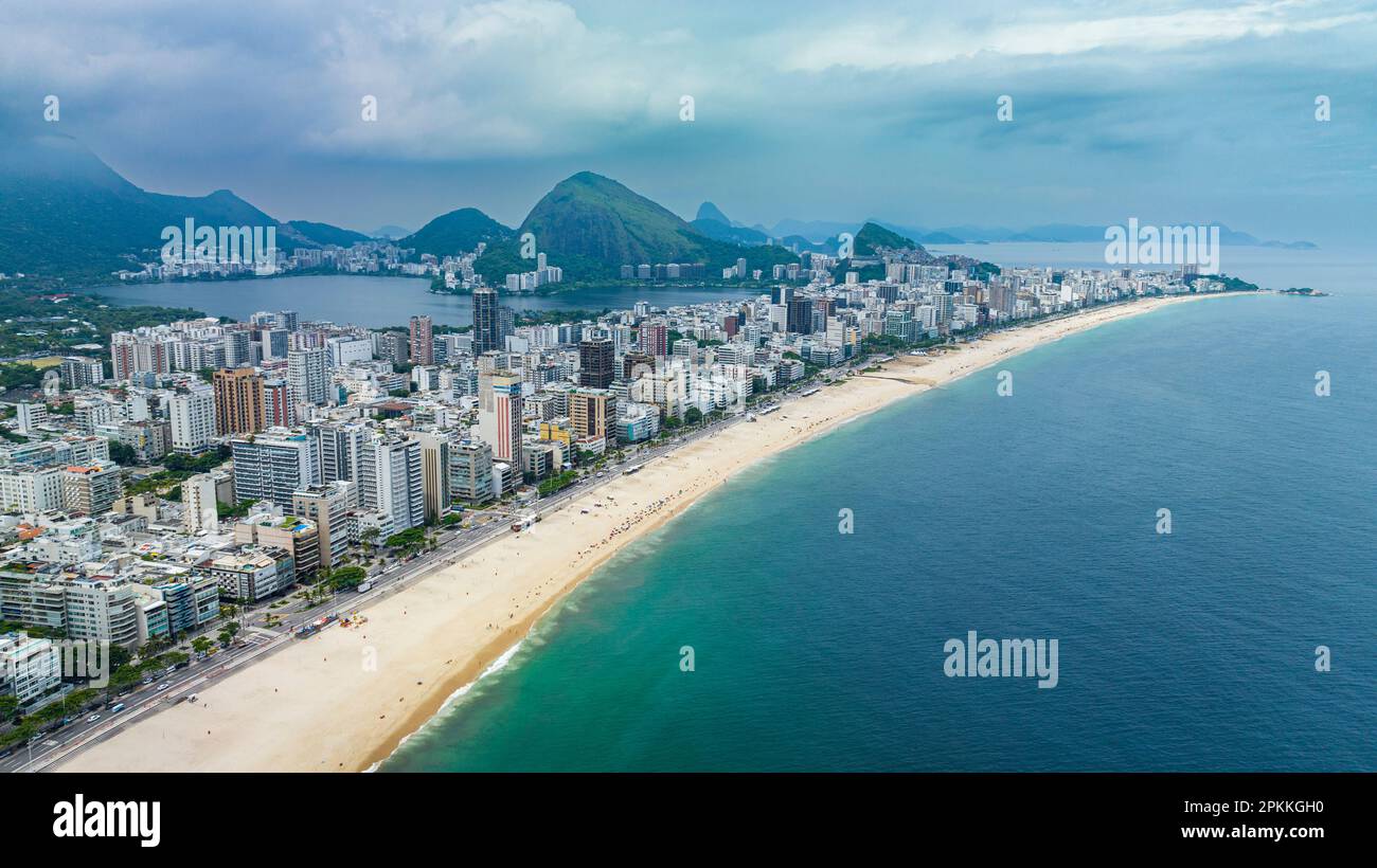 Aerial of Leblon beach, Rio de Janeiro, Brazil, South America Stock Photo