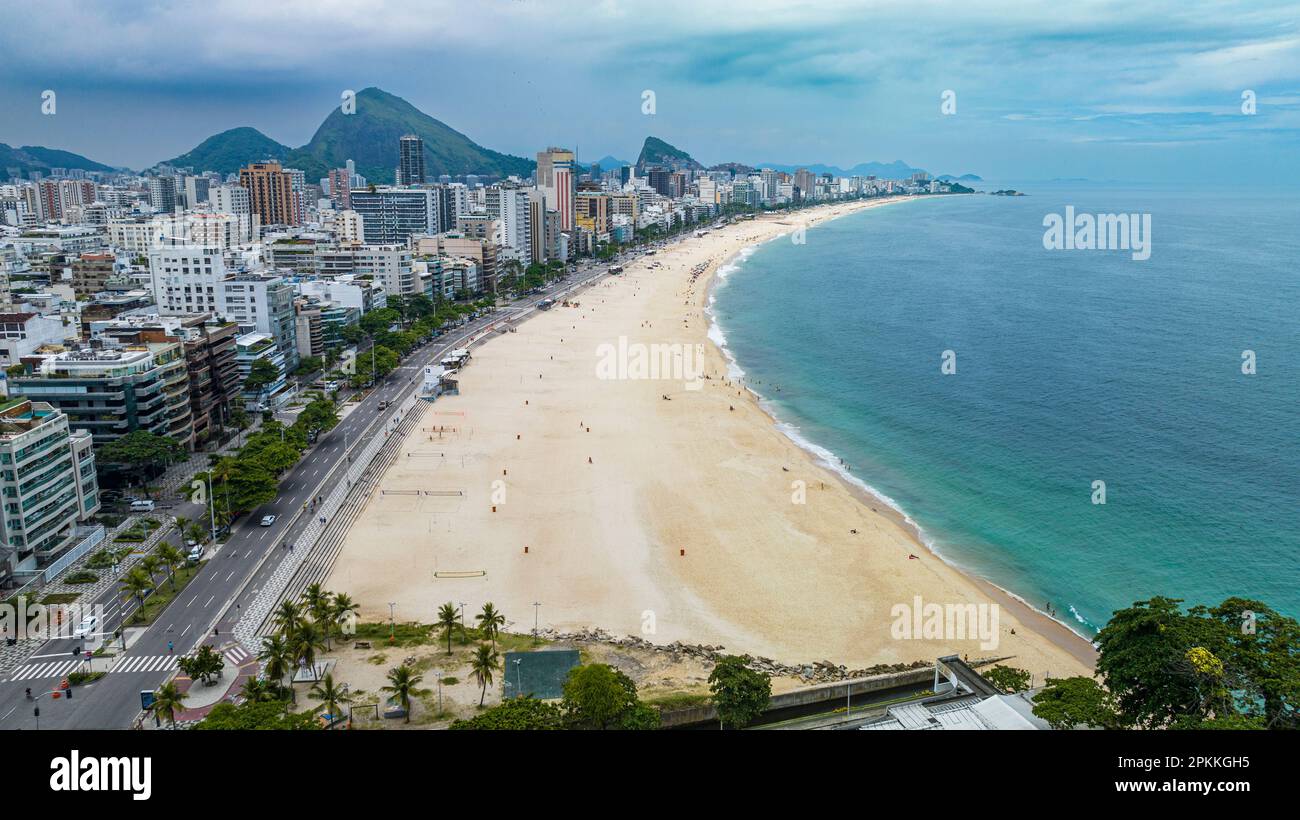 Aerial of Leblon beach, Rio de Janeiro, Brazil, South America Stock Photo