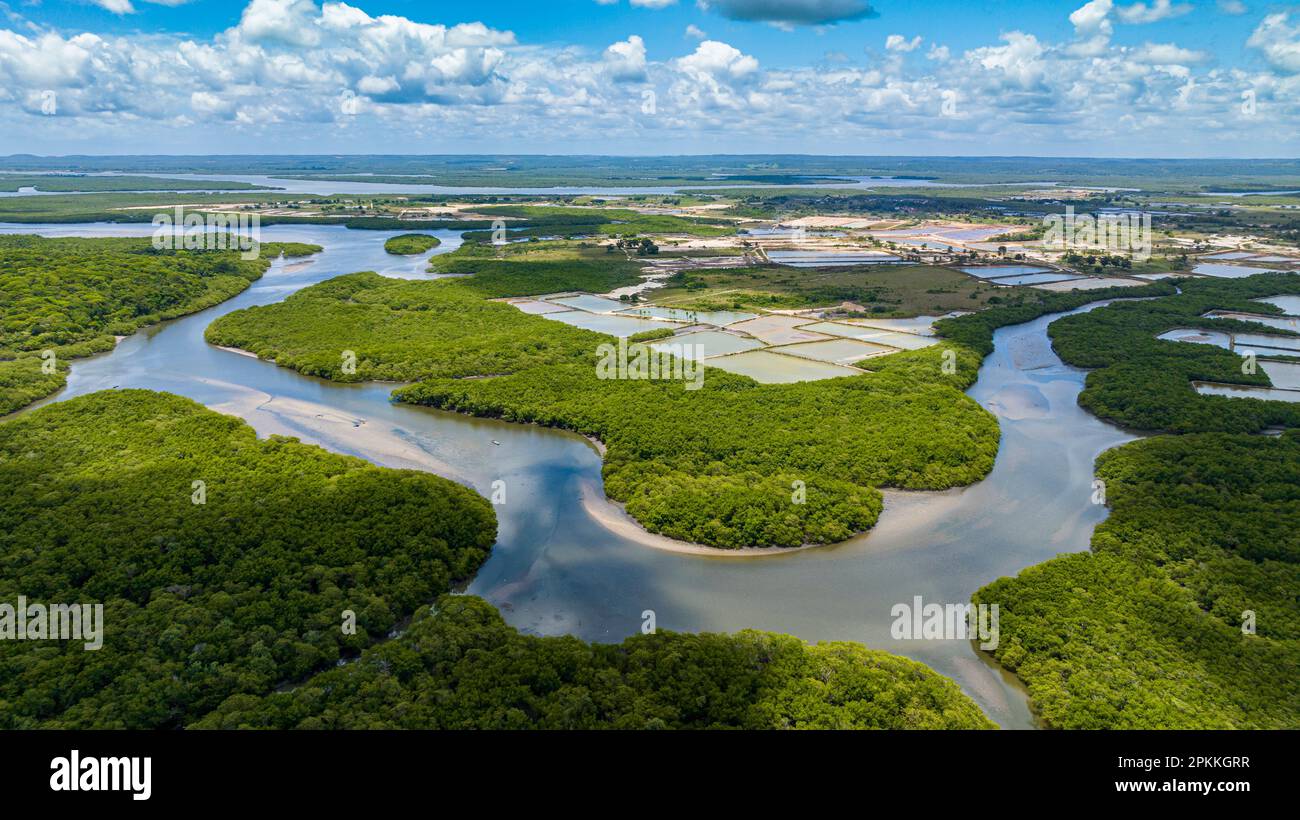 Aerial of the Vaza-Barris River, Sao Cristovao, Sergipe, Brazil, South America Stock Photo