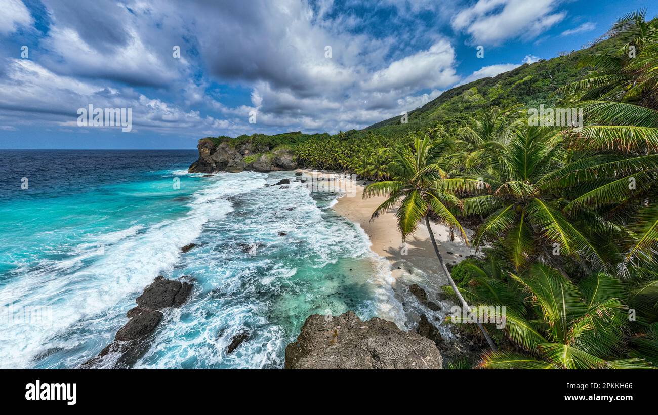 Aerial of Dolly beach, Christmas Island, Australian Indian Ocean Territory, Australia, Indian Ocean Stock Photo