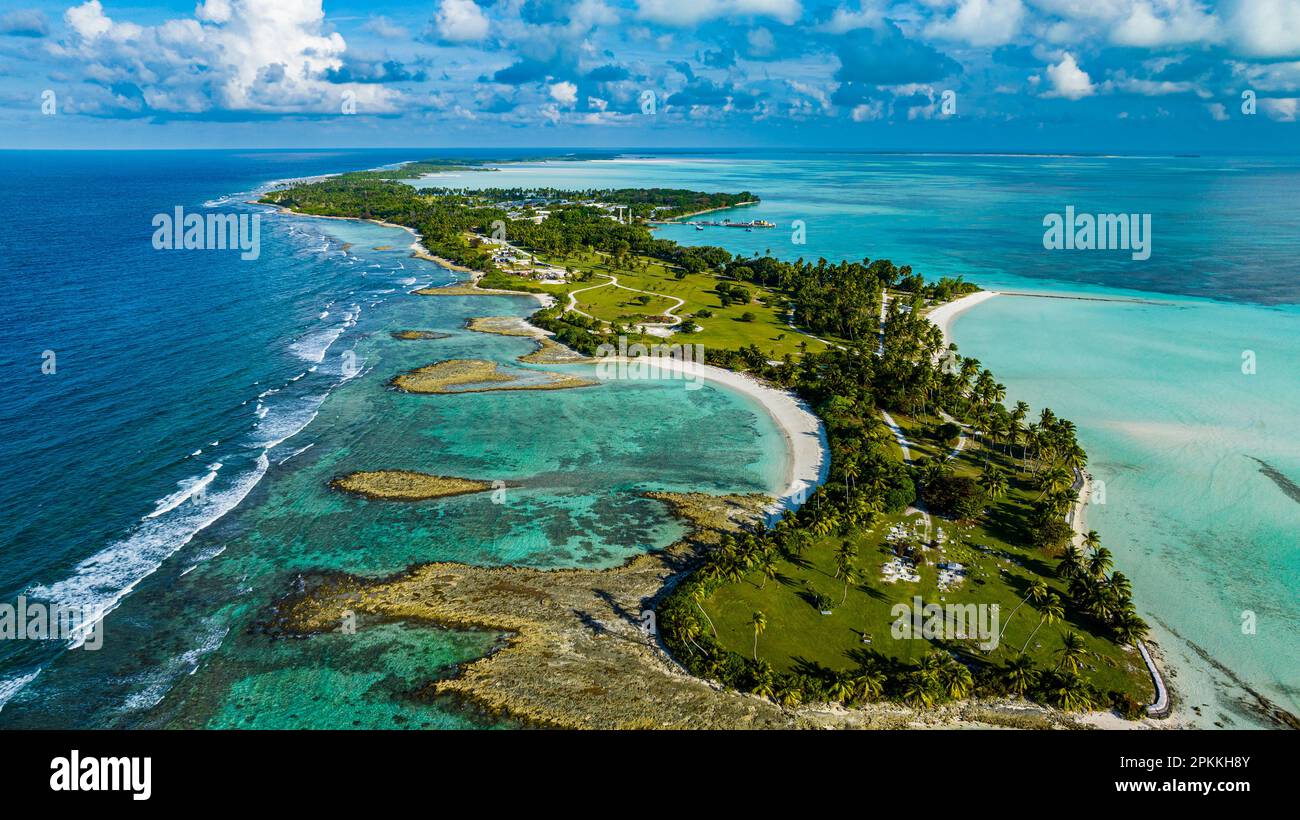 Aerial of Home Island, Cocos (Keeling) Islands, Australian Indian Ocean Territory, Australia, Indian Ocean Stock Photo