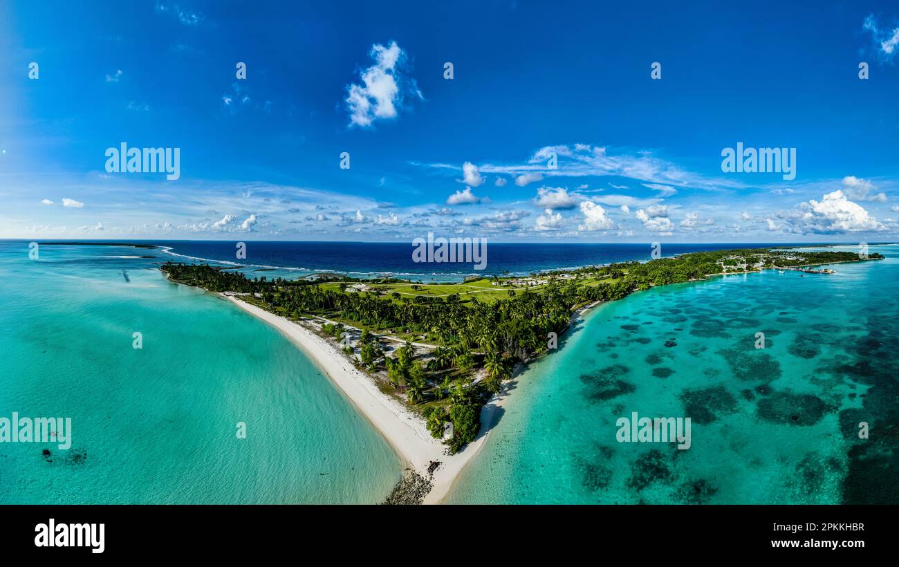 Aerial of Home Island, Cocos (Keeling) Islands, Australian Indian Ocean Territory, Australia, Indian Ocean Stock Photo