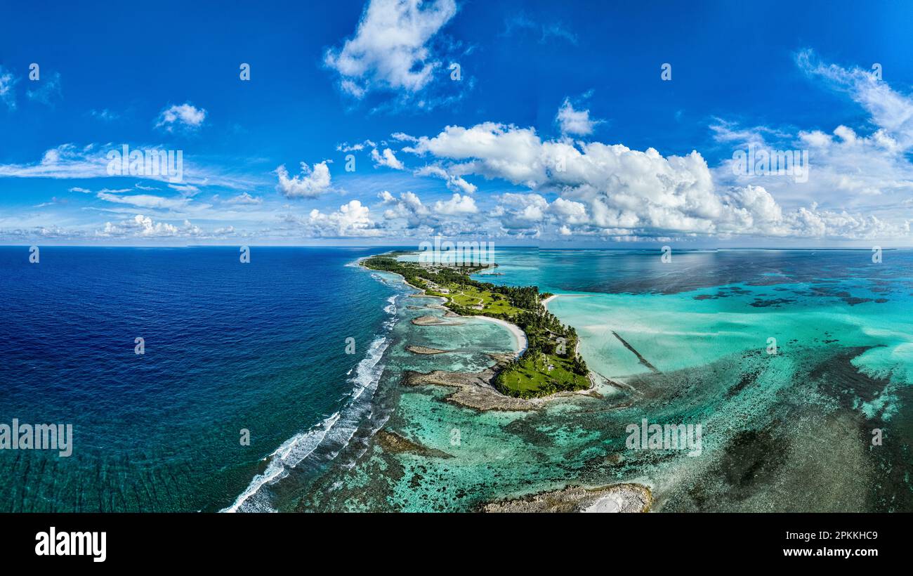 Aerial of Home island, Cocos (Keeling) Islands, Australian Indian Ocean Territory, Australia, Indian Ocean Stock Photo