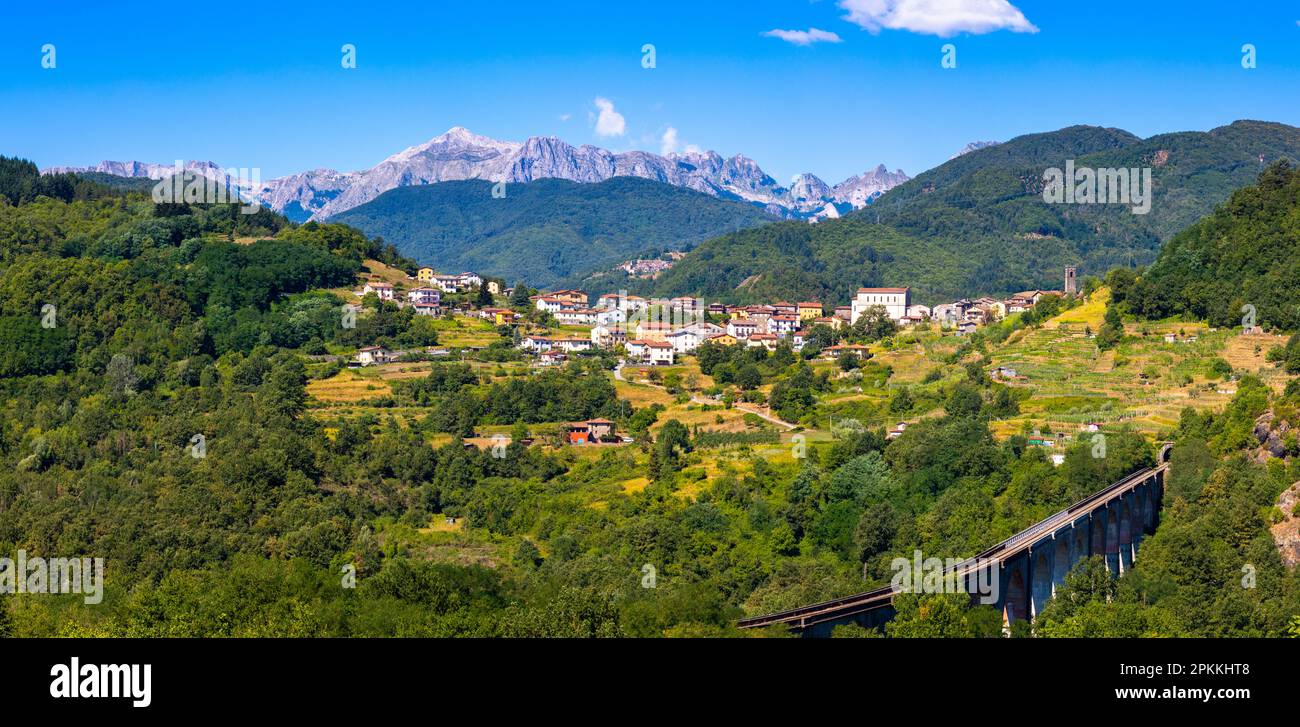 Apuane Mountains, Lucca-Aulla Railway, Poggio, Garfagnana, Tuscany, Italy, Europe Stock Photo