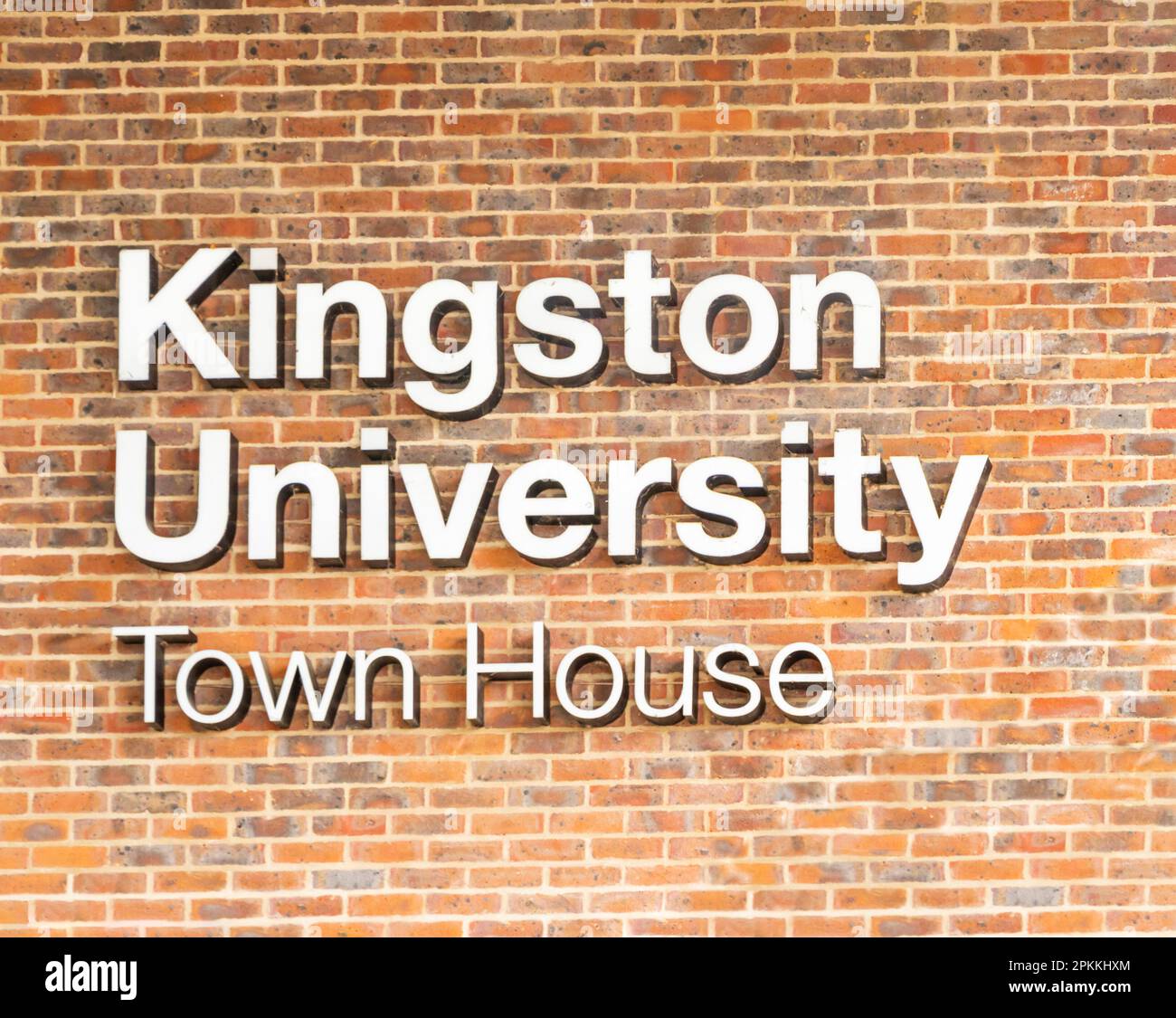 Kingston University sign outside the Town House Panrhyn Road, London designed by Grafton Architects and winner of 2021 Stirling Prize Stock Photo