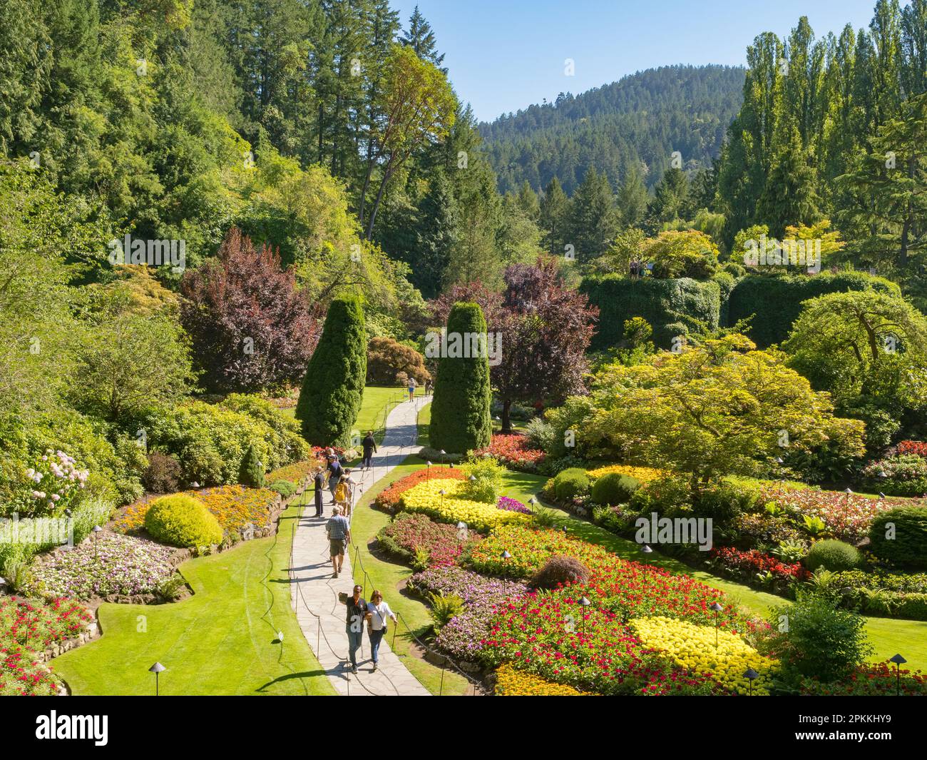 The Sunken Garden at Victoria's Butchart Gardens, planted in a former limestone quarry, starting in 1904, Victoria, Vancouver Island Stock Photo