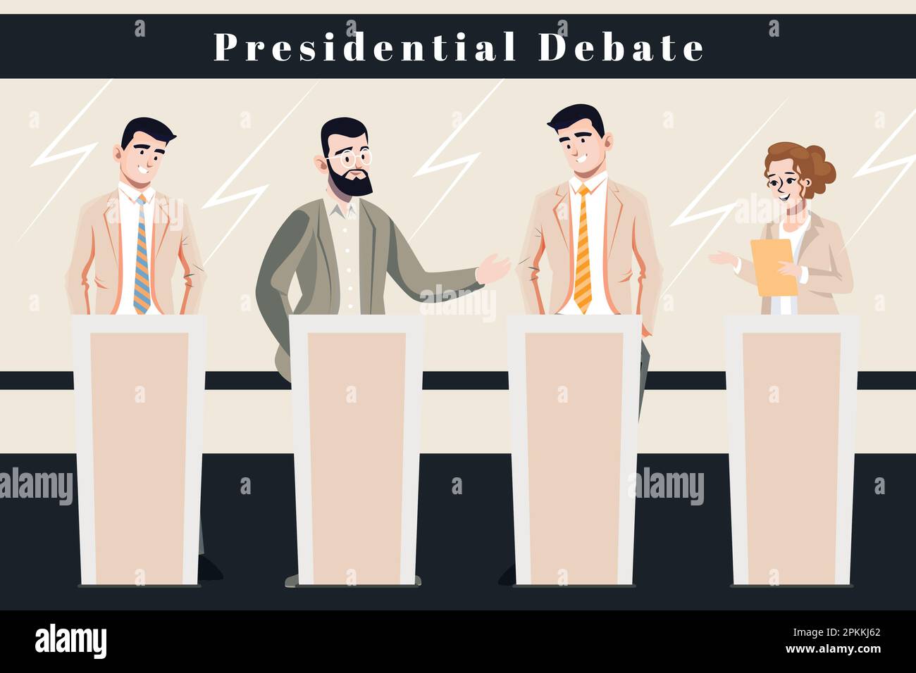 Presidential candidates stand in front of the podium at a political