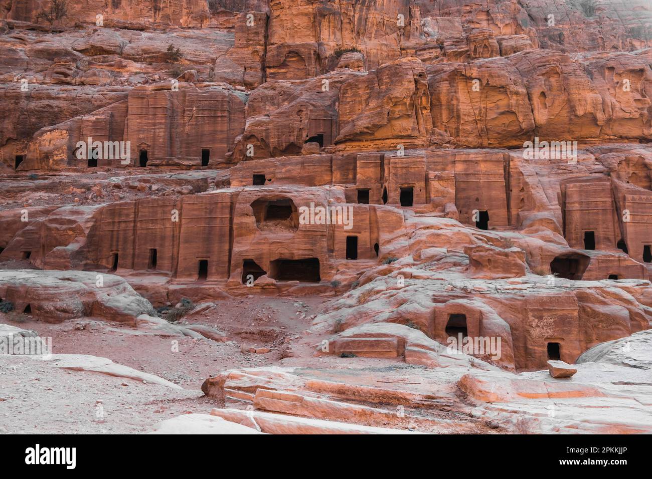 Caves carved in the stone of the mountain inside, Petra, UNESCO World 
