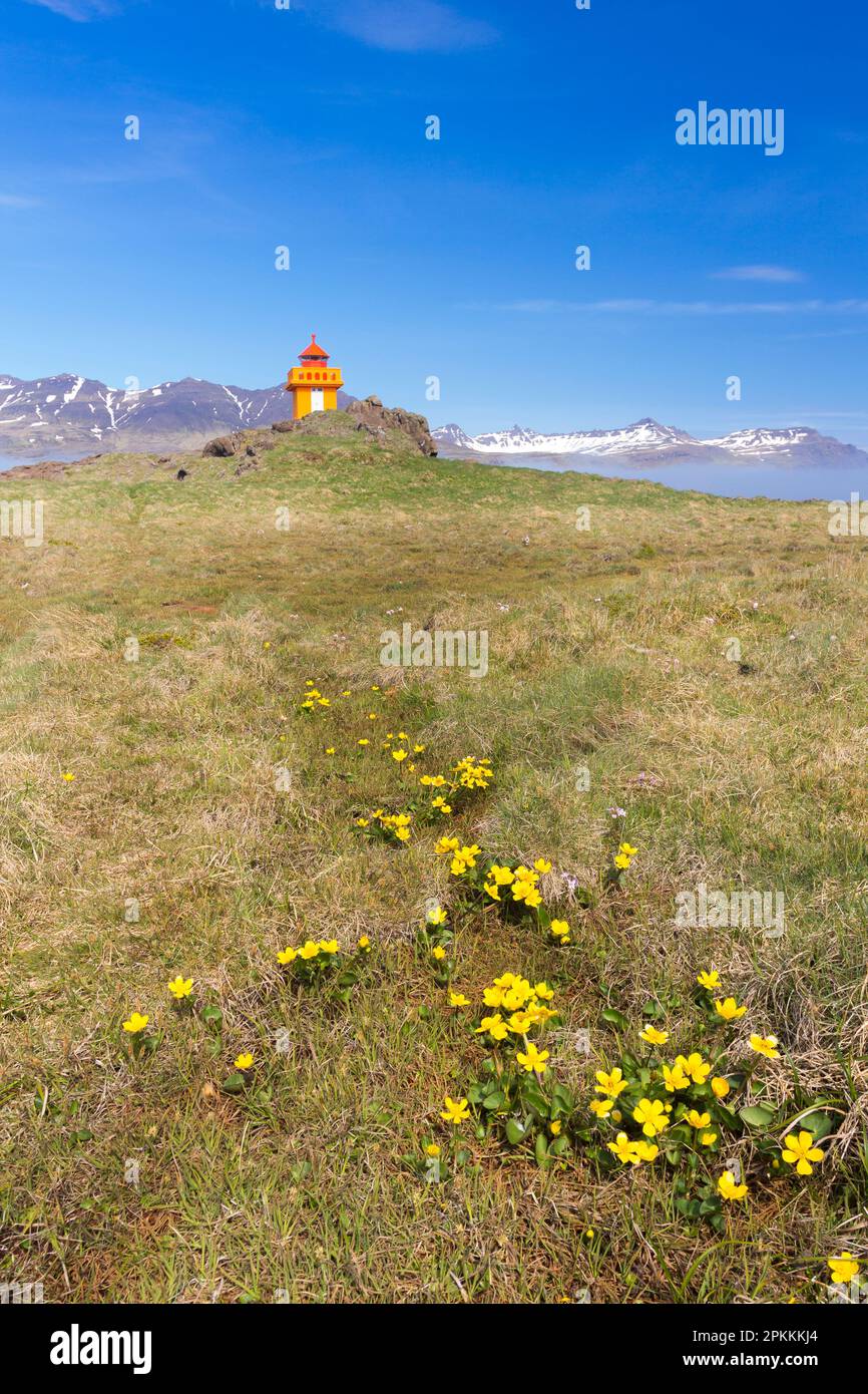 Djupivogur Lighthouse, East Iceland, Iceland, Polar Regions Stock Photo