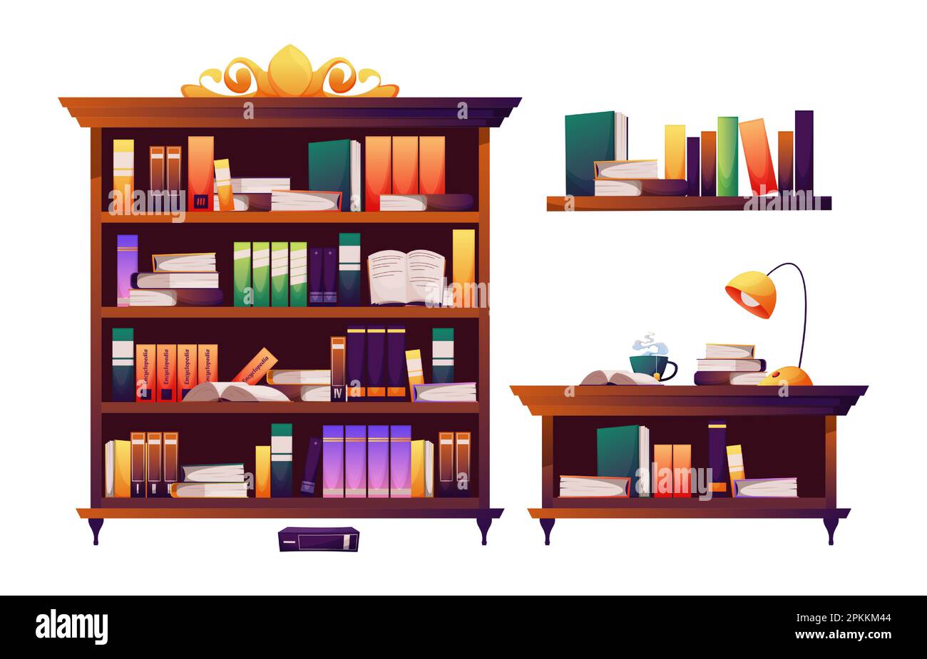 Bookcase. Book shelf with books and research academic interior, library