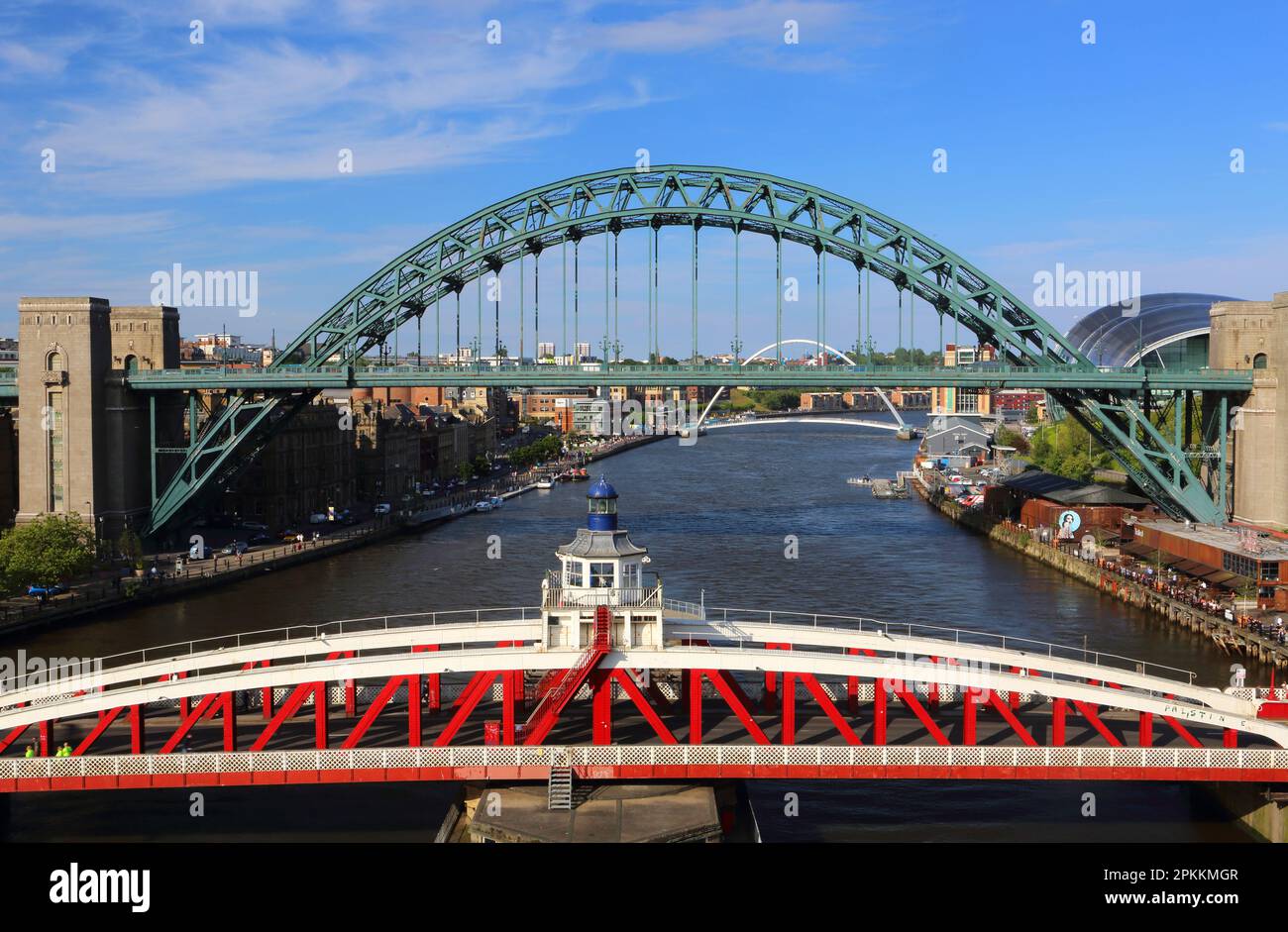 Tyne Bridge and Swing Bridge, Newcastle-upon-Tyne, Tyne and Wear, England, United Kingdom, Europe Stock Photo