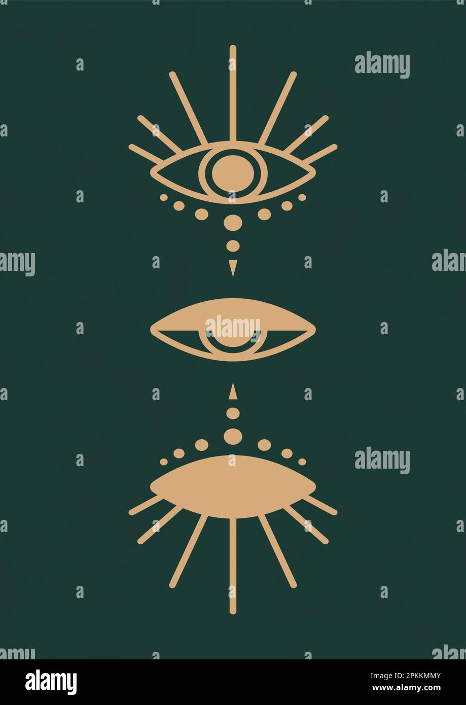 Retro style all-seeing eye print minimalist wall art. Tarot card vector illustration. Stock Vector