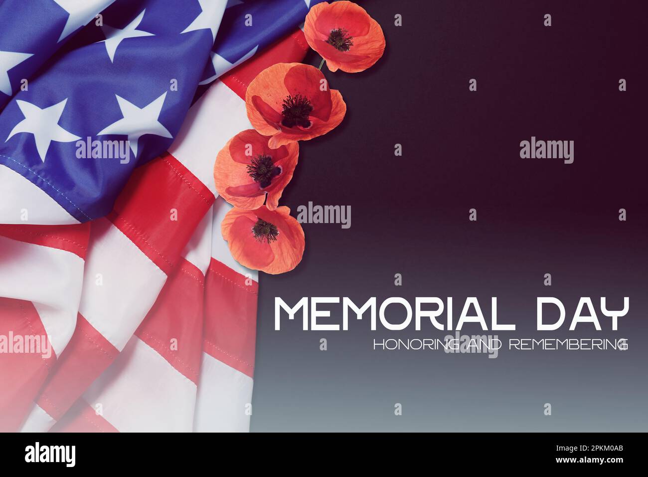 Memorial Day, Honoring and Remembering. American flag and red poppy ...