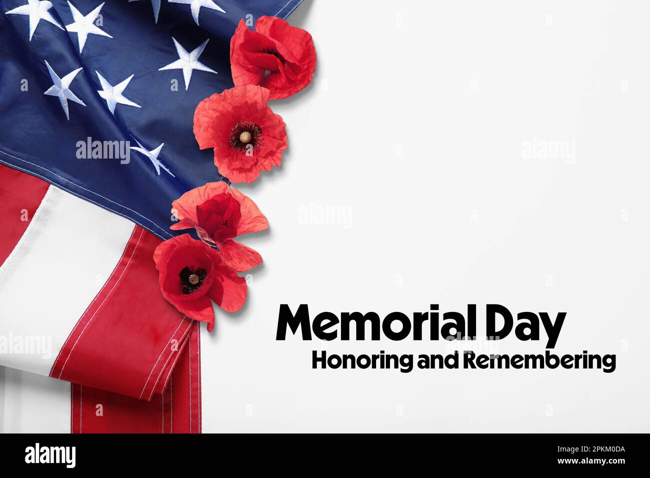 Memorial Day, Honoring and Remembering. American flag and red poppy ...