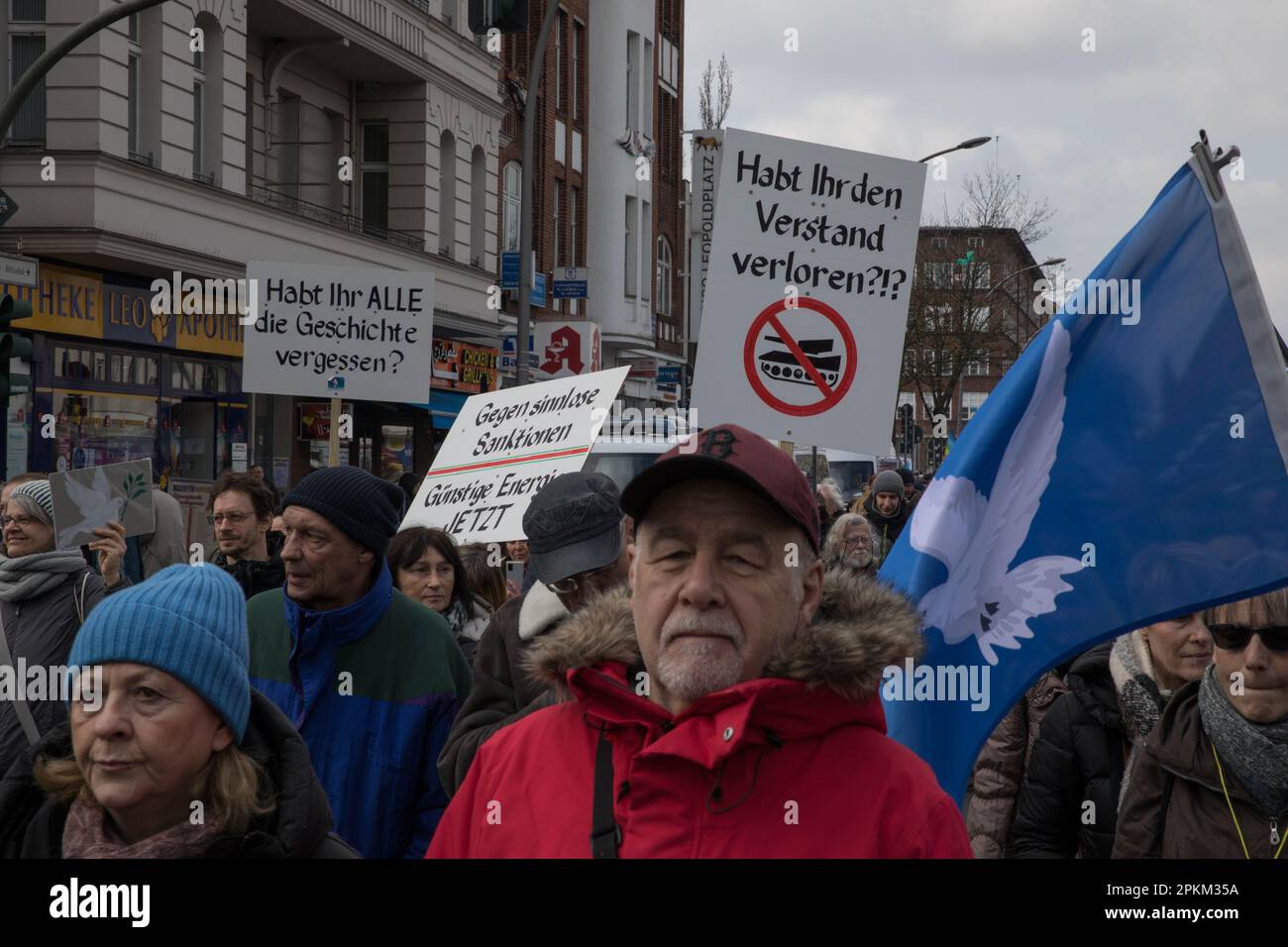 Berlin, Germany: April 8, 2023, At least 1,500 people demonstrated in Berlin on April 8, 2023, during the Easter March for worldwide disarmament and a ceasefire in Ukraine. The organizers reported nearly 2,000 participants, while the police estimated 1,500. Luehr Henken, co-spokesperson for the Federal Peace Council, called for an end to the war in Ukraine as quickly as possible from the speaker's podium. After the opening, the protesters marched through the Wedding district in central Berlin. Credit: ZUMA Press, Inc./Alamy Live News Stock Photo