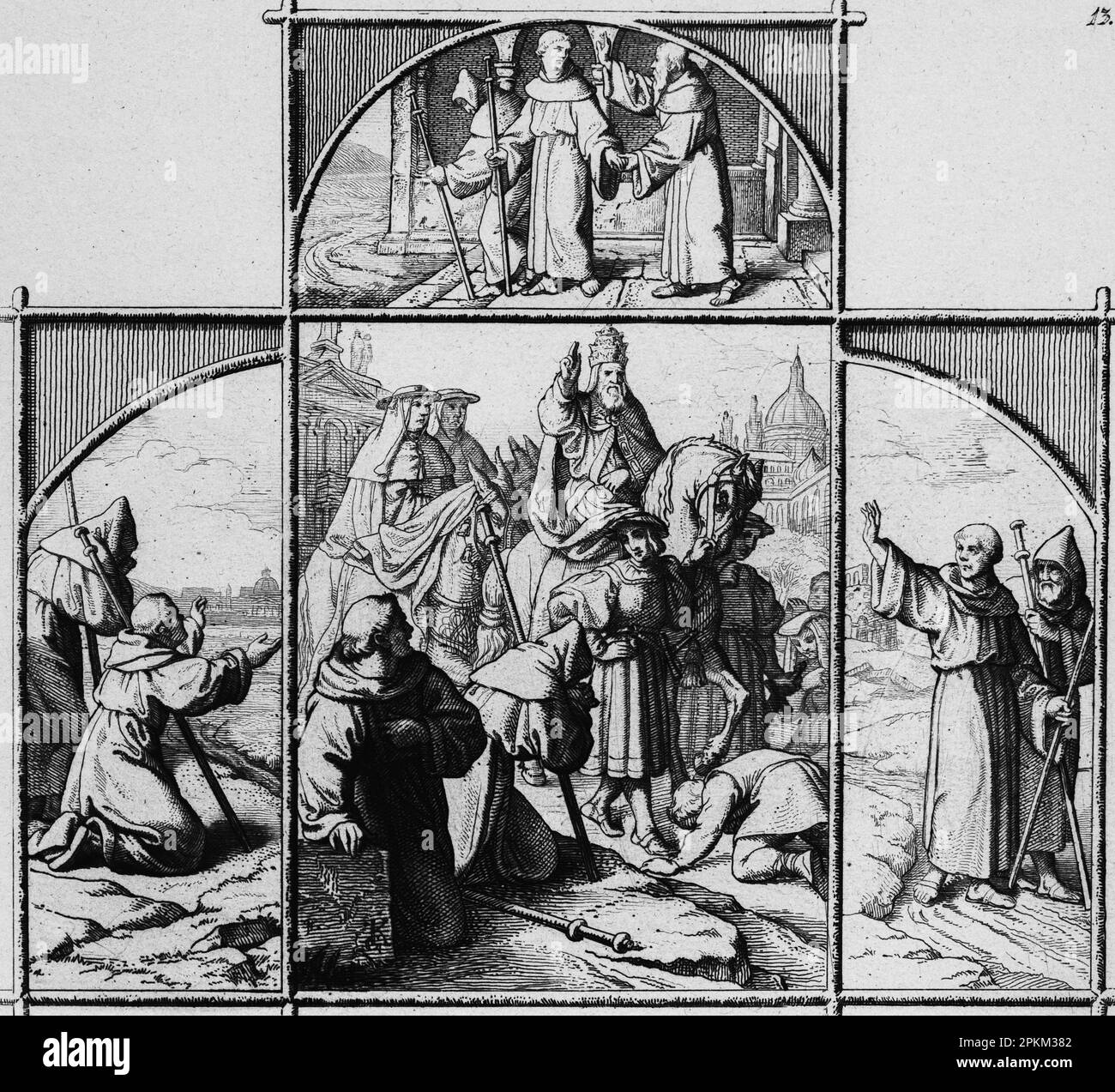 Different stations of Martin Luther traveling to Rome,in 1510, meeting the  Pope on horse, historical illustration 1851 Stock Photo - Alamy, image size:1300x1273