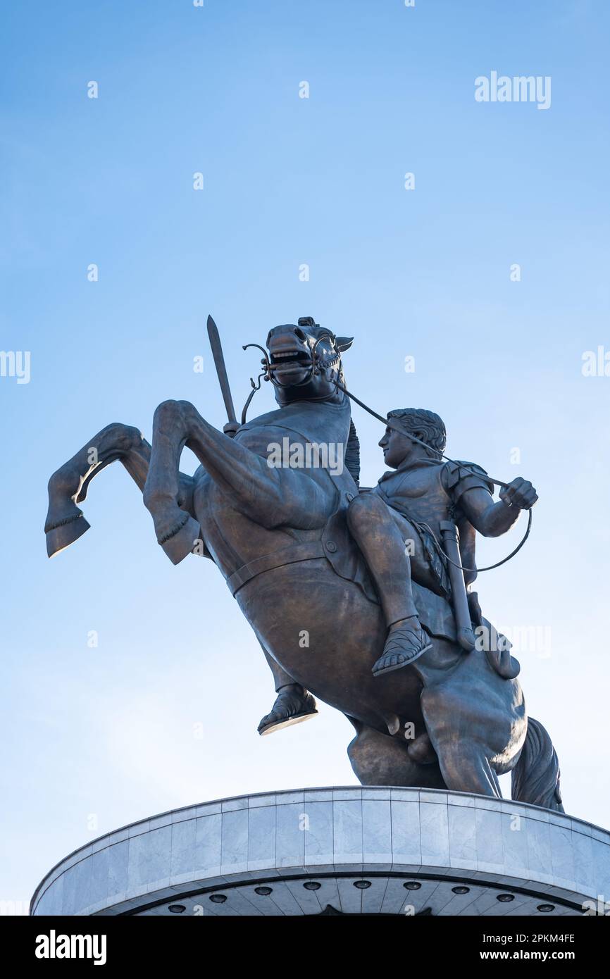 Alexander the Great statue in Skopje, North Macedonia. Landmark of Skopje center, Macedonia Stock Photo