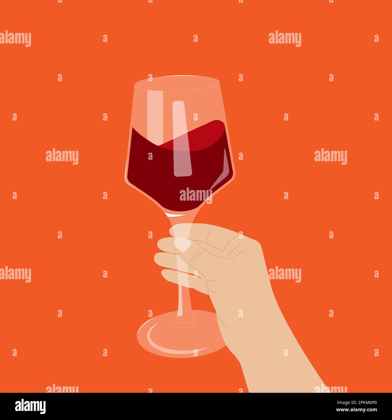 Female hand holding a glass with red wine. Vector illustration Stock ...