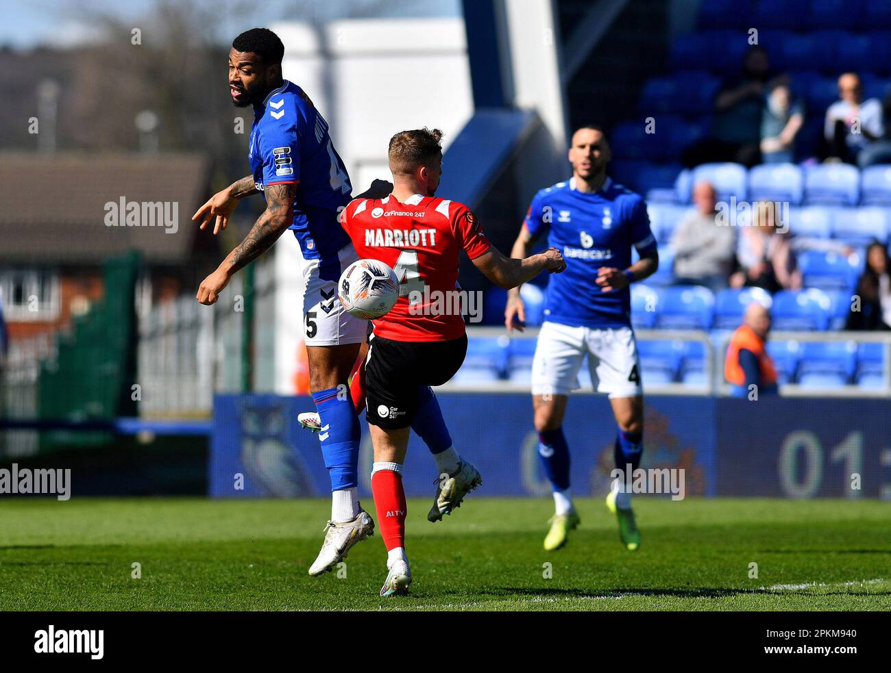 during the Vanarama National League match between Oldham Athletic and  Altrincham at Boundary Park, Oldham on Friday 7th April 2023. (Photo: Eddie  Garvey