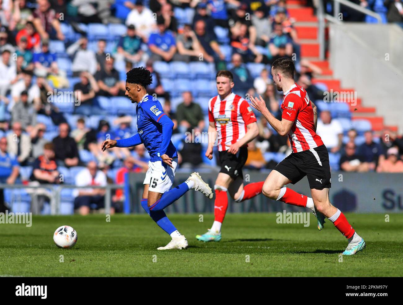 during the Vanarama National League match between Oldham Athletic and  Altrincham at Boundary Park, Oldham on Friday 7th April 2023. (Photo: Eddie  Garvey