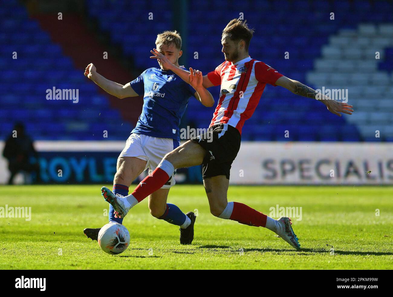 during the Vanarama National League match between Oldham Athletic and  Altrincham at Boundary Park, Oldham on Friday 7th April 2023. (Photo: Eddie  Garvey