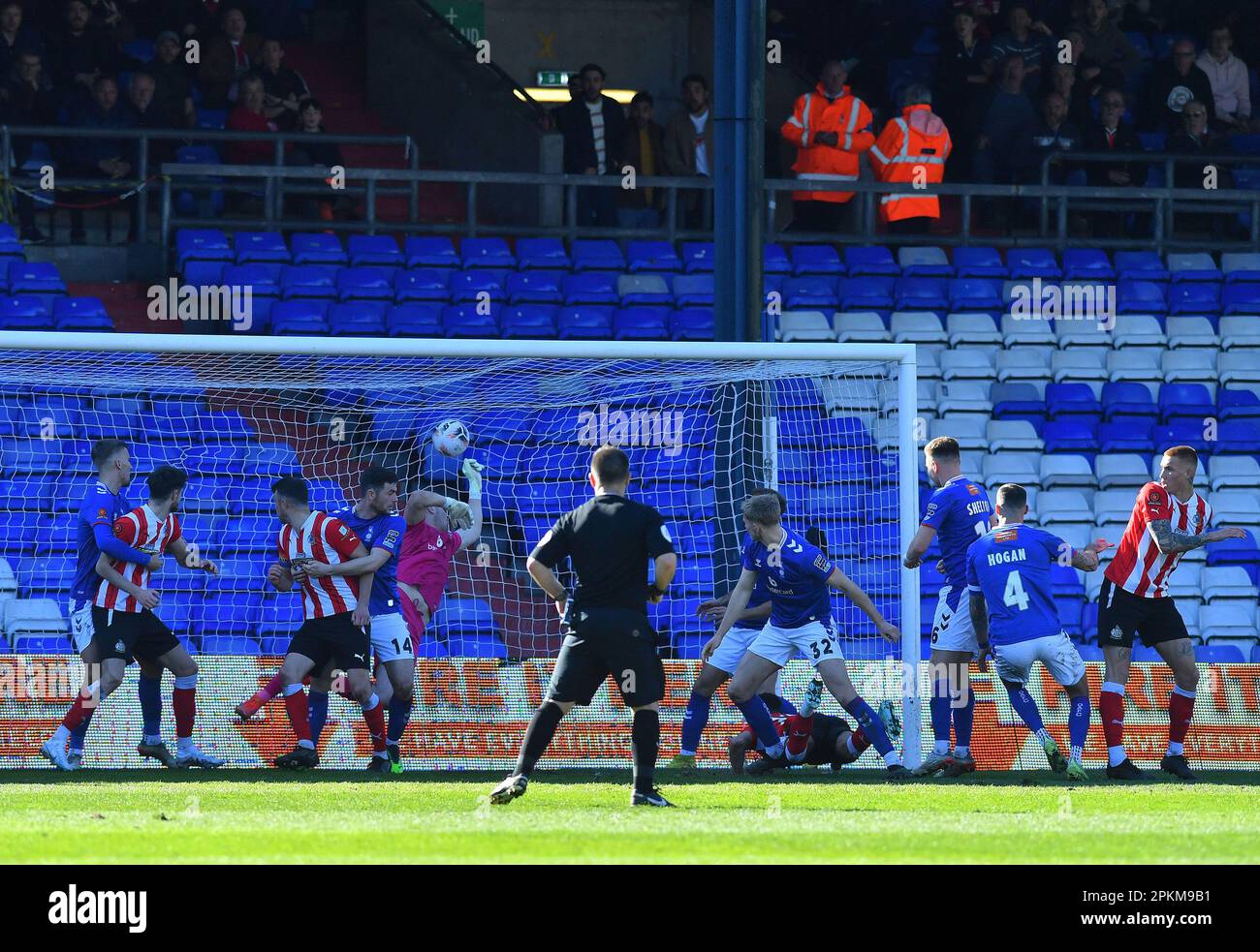 during the Vanarama National League match between Oldham Athletic and  Altrincham at Boundary Park, Oldham on Friday 7th April 2023. (Photo: Eddie  Garvey