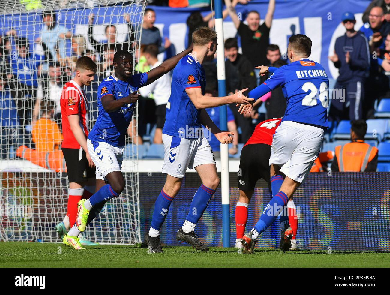 during the Vanarama National League match between Oldham Athletic and  Altrincham at Boundary Park, Oldham on Friday 7th April 2023. (Photo: Eddie  Garvey