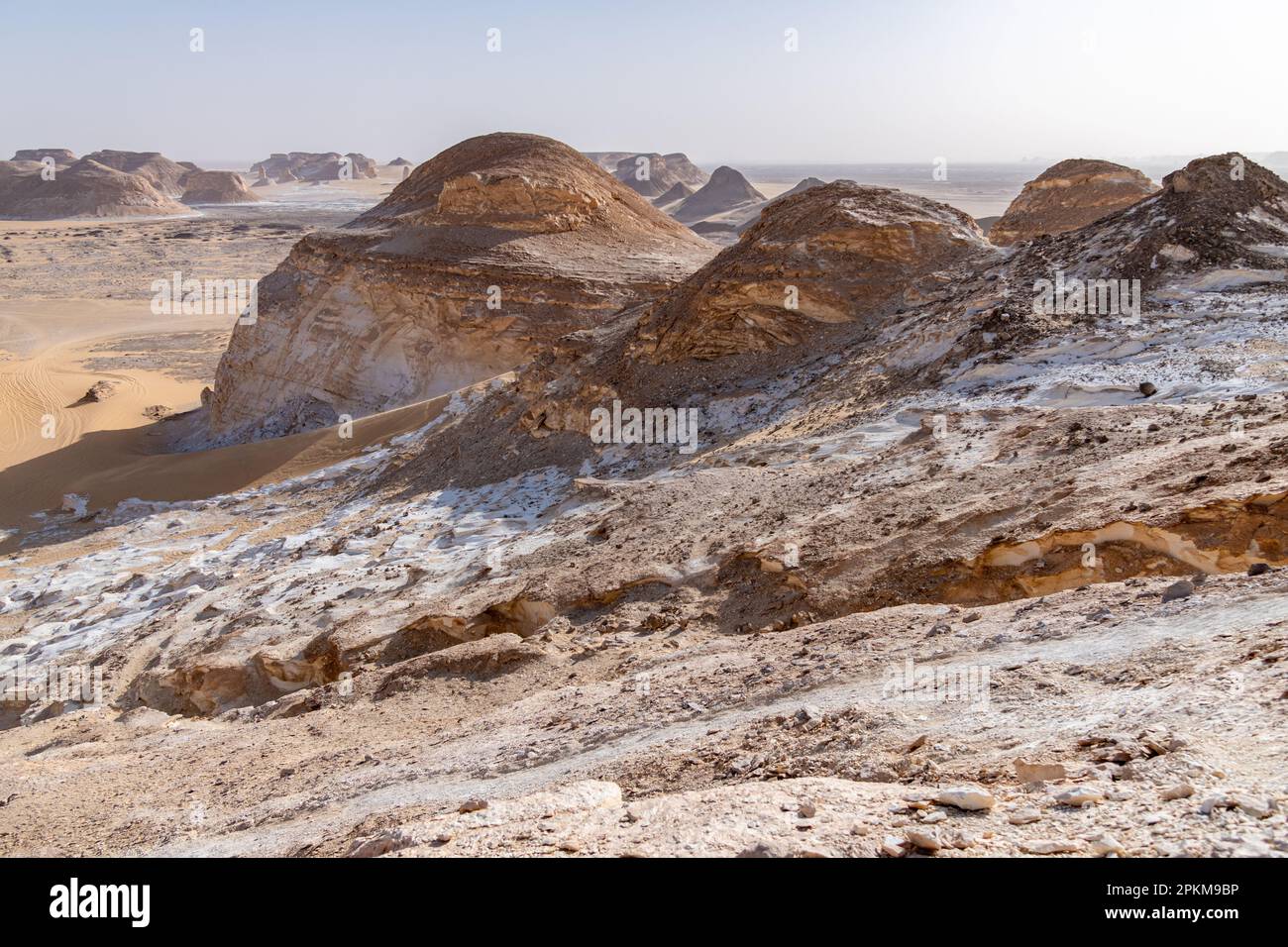 A view of rocky outcrops in the desert near Bahariya in Egypt Stock Photo