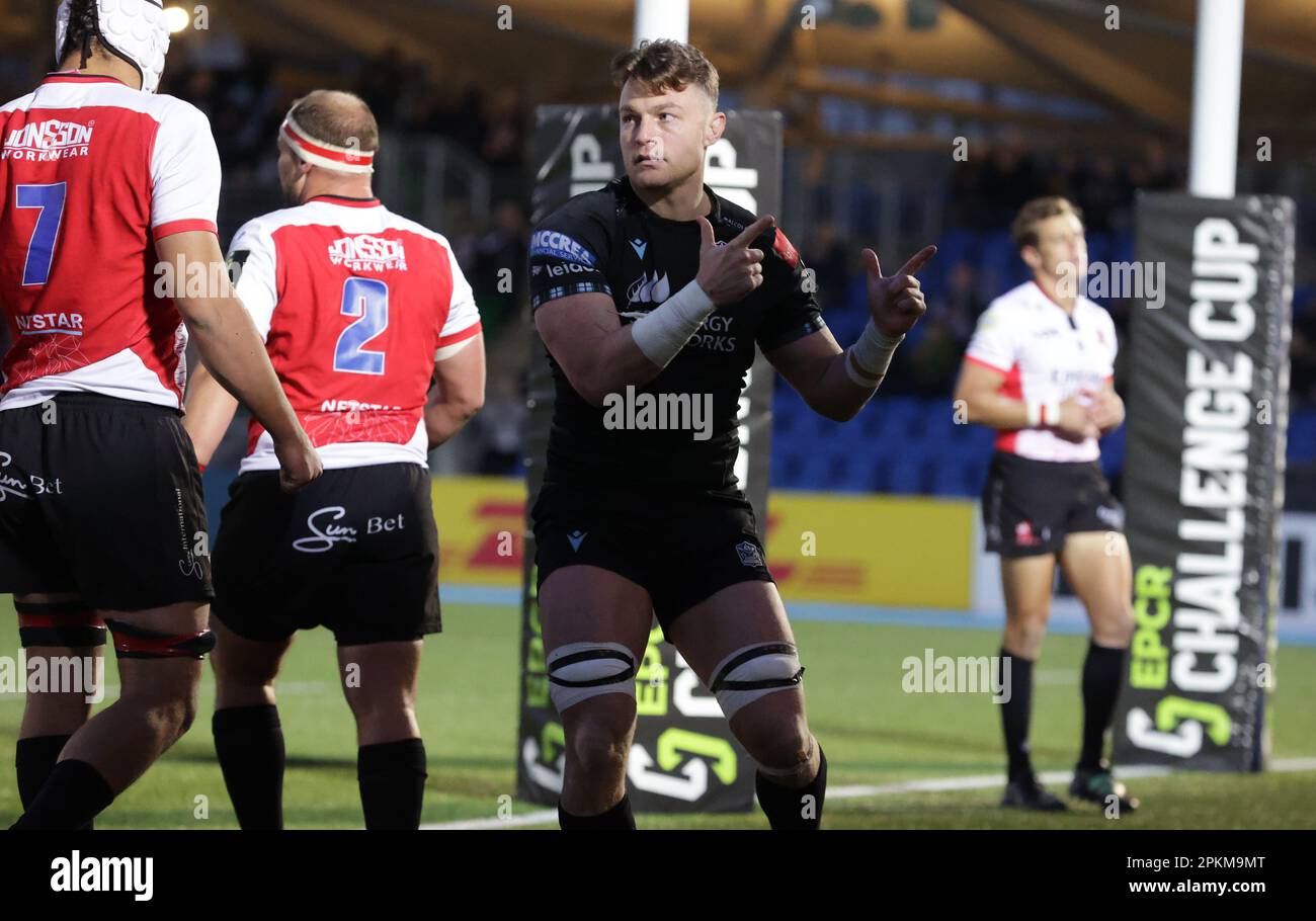 Glasgow Warriors' Jack Dempsey celebrates scoring their side's first