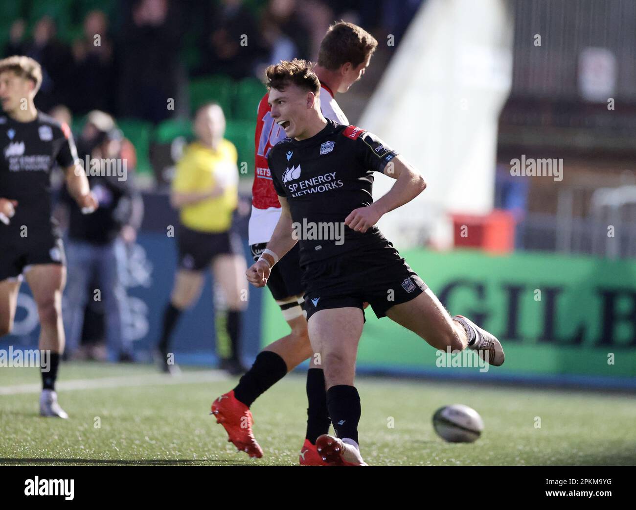 Glasgow Warriors' Jamie Dobie celebrates scoring their side's second