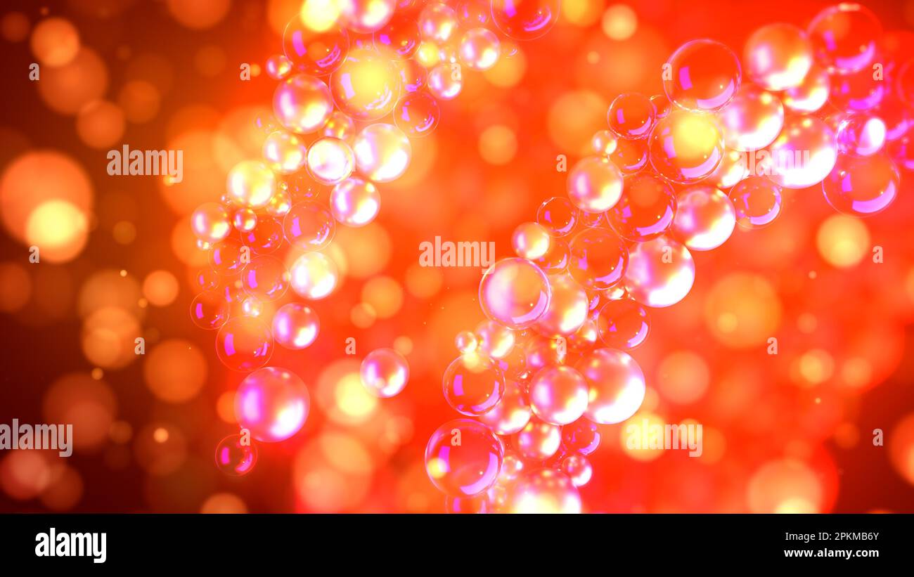 helix red and orange shining spheres on bokeh backdrop - abstract 3D illustration Stock Photo