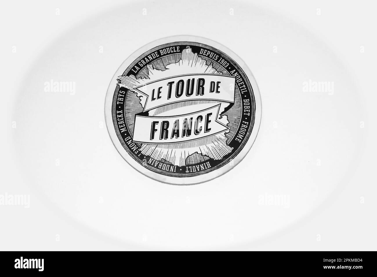 Le Tour de France commemorative black and white coaster Stock Photo