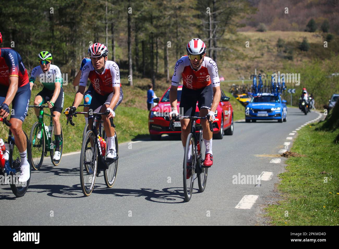 Azurki, Spain, April 08th, 2023: Cofidis riders Jose Herrada (L) and Jonathan Lastra (R) during the 6th Stage of the Itzulia Basque Country 2023 with start and finish in Eibar, on April 08, 2023, in Azurki, Spain. Credit: Alberto Brevers / Alamy Live News Stock Photo