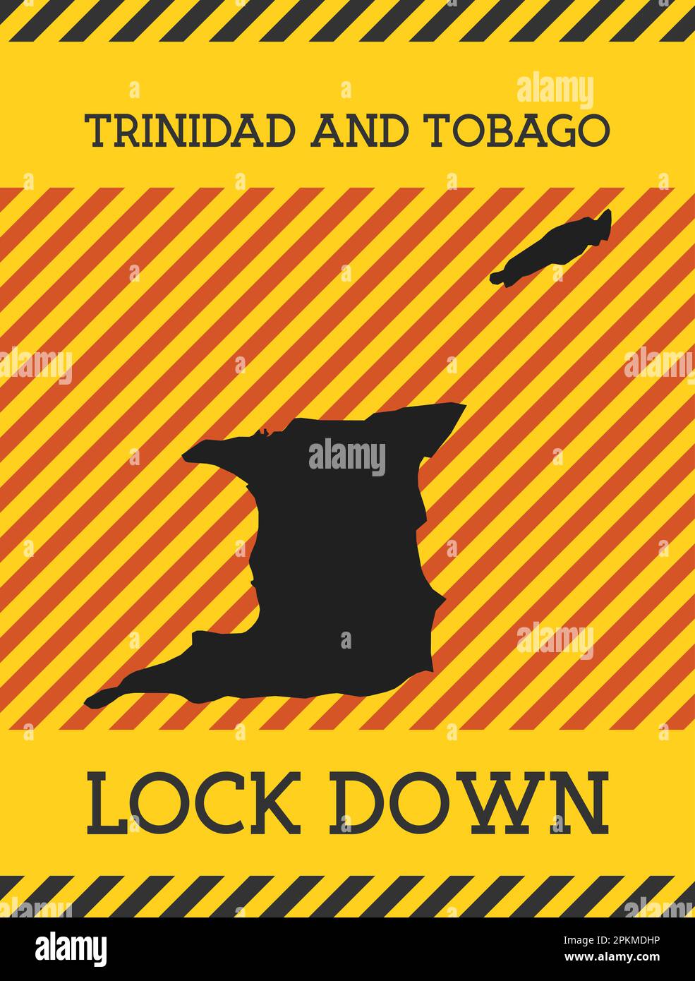 Trinidad and Tobago Lock Down Sign. Yellow country pandemic danger icon