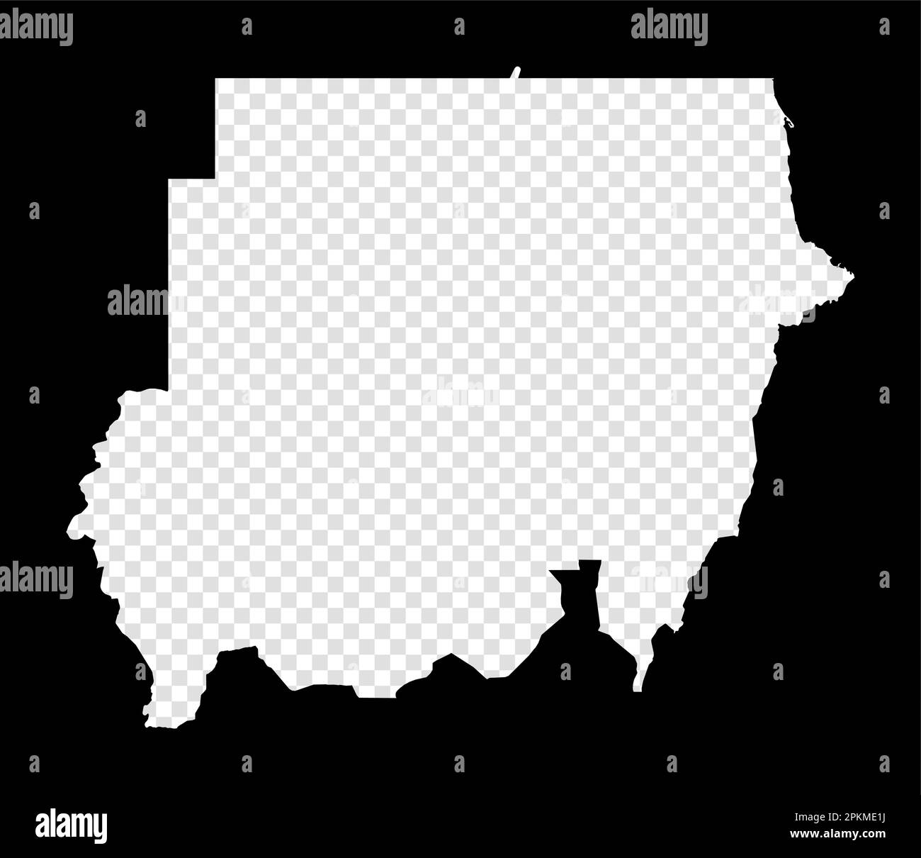 Stencil map of Sudan. Simple and minimal transparent map of Sudan. Black rectangle with cut shape of the country. Cool vector illustration. Stock Vector