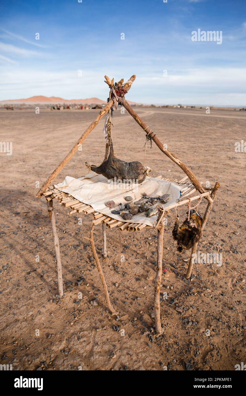 A water canteen made from an animal in a berber village in the Sahara