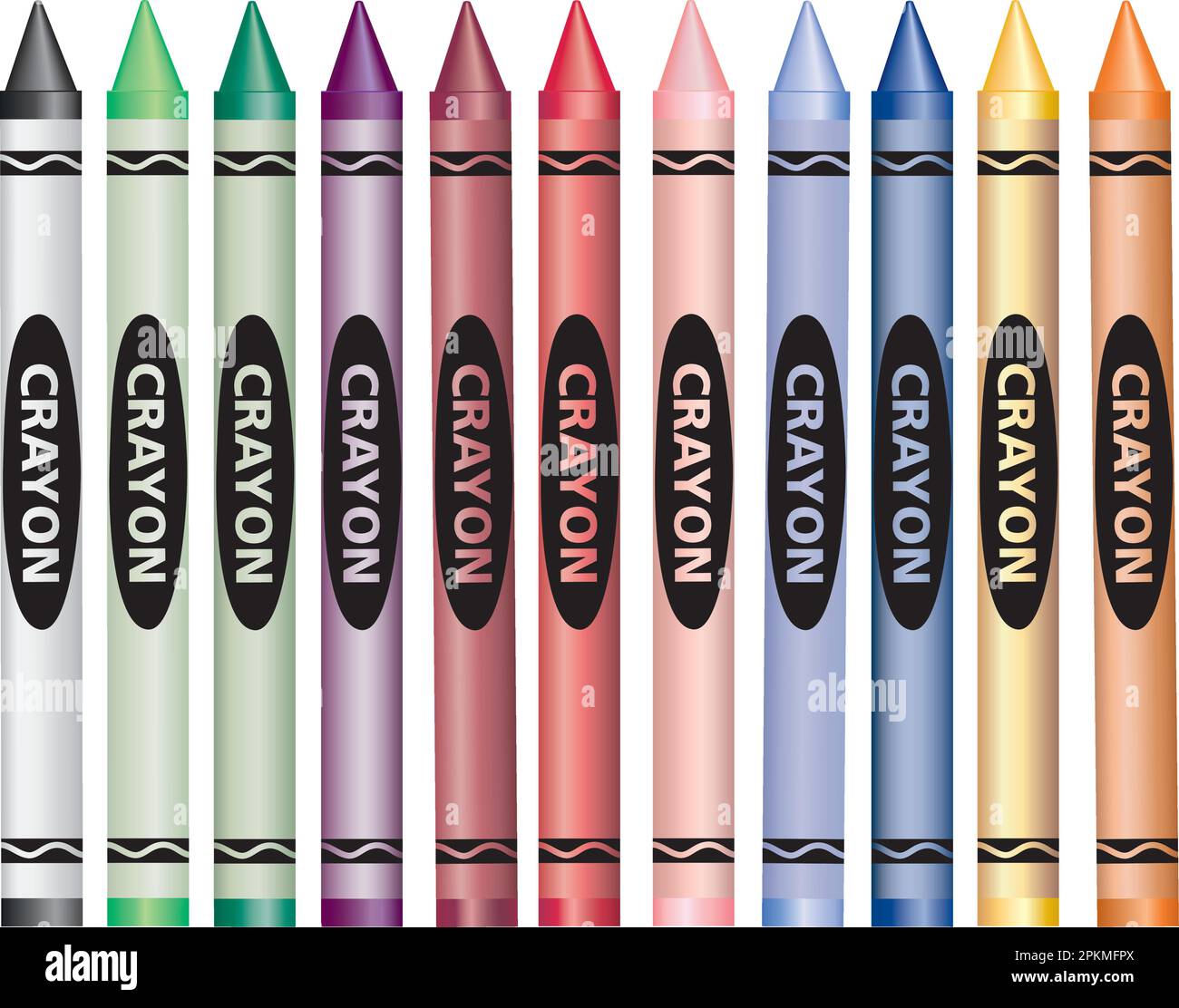 Crayons - an Illustrator 8.0 file - full color all vector art, realistic shading. Isolated; may be edited, resized, turned, or moved individually Stock Vector