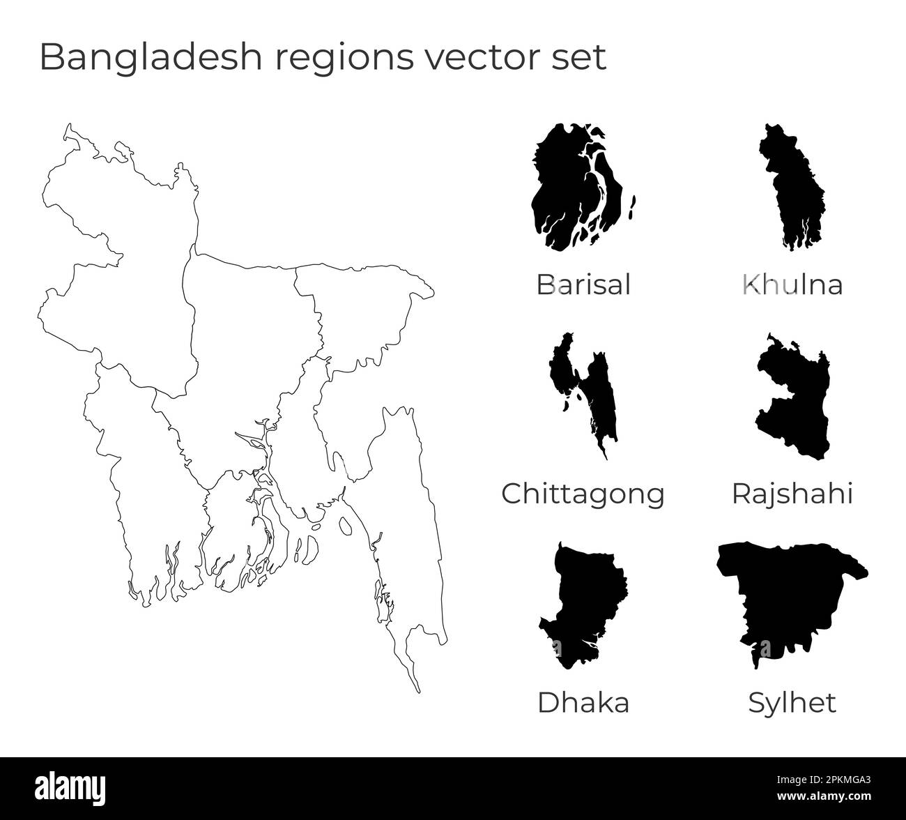 Bangladesh map with shapes of regions. Blank vector map of the Country ...