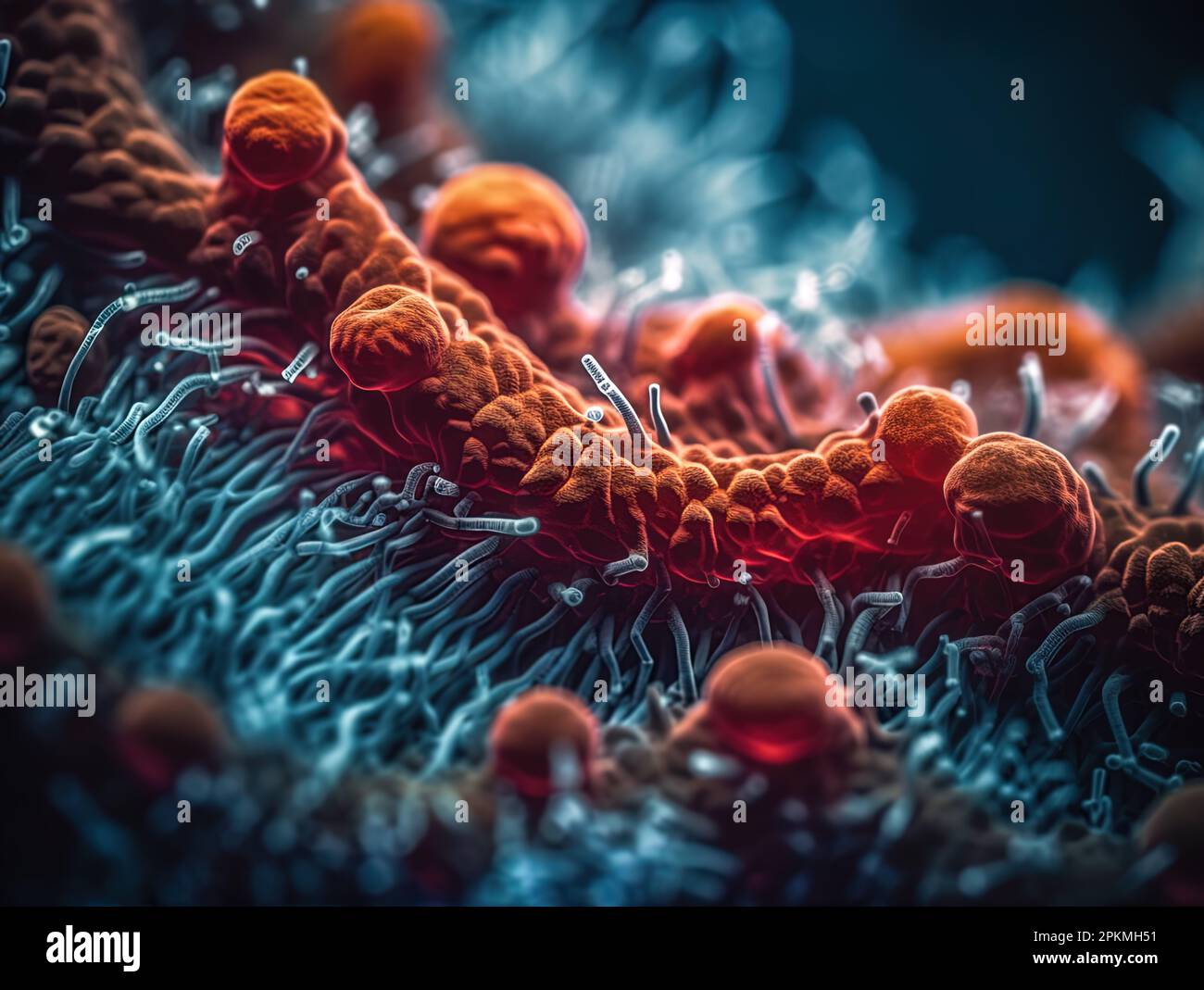 fragment of virus under microscope Stock Photo