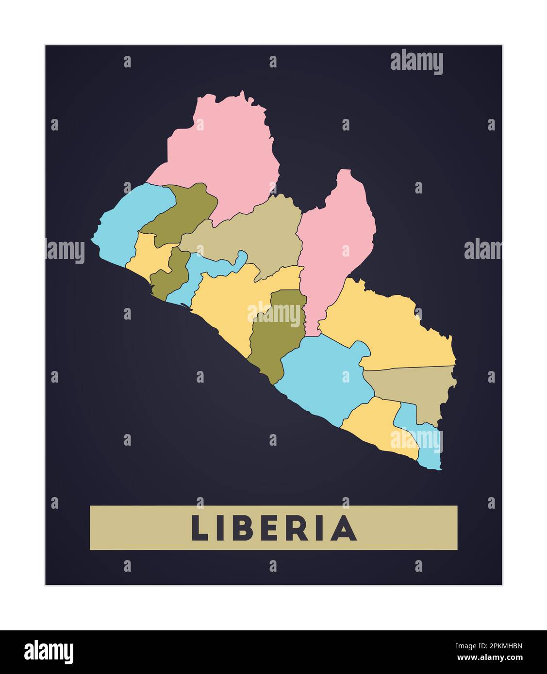 Liberia Map Country Poster With Regions Shape Of Liberia With Country Liberia Map Country Poster With Regions Shape Of Liberia With Country Name Radiant Vector Illustration 2PKMHBN