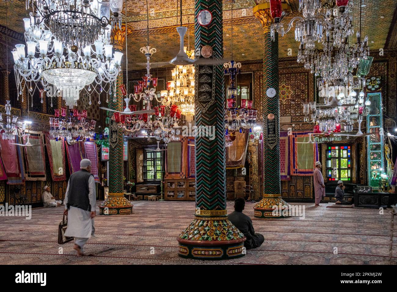 Interior of Shah E Hamdan R.H Mosque, Srinagar, Kashmir, India Stock Photo