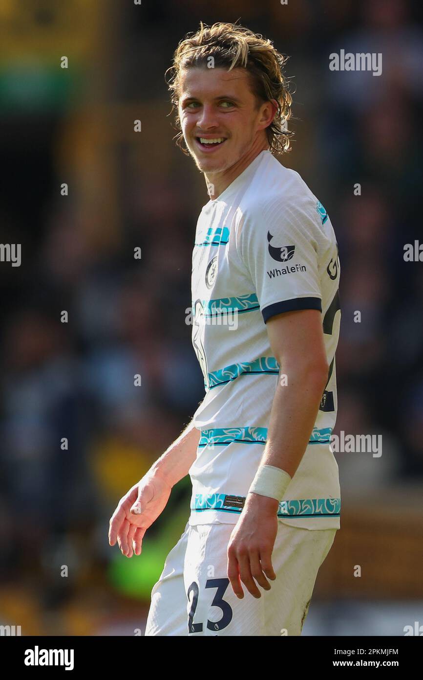 Conor Gallagher #23 of Chelsea during the Premier League match Wolverhampton Wanderers vs Chelsea at Molineux, Wolverhampton, United Kingdom, 8th April 2023  (Photo by Gareth Evans/News Images) Stock Photo