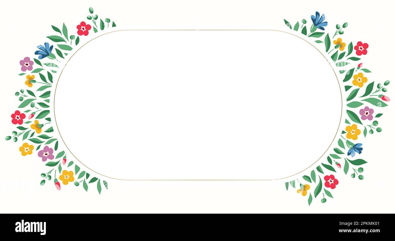 Bright Chintz Romantic Meadow Wildflowers Vector Oval Frame Stock Vector
