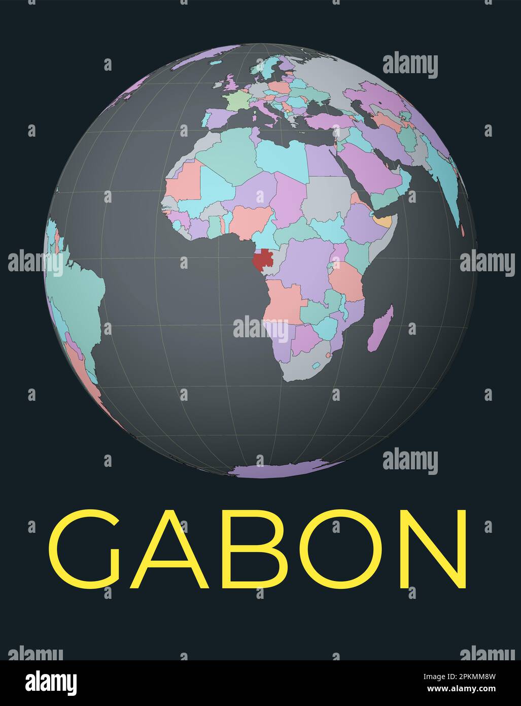 World Map Centered To Gabon Red Country Highlighted Satellite World World Map Centered To Gabon Red Country Highlighted Satellite World View Centered To Country With Name Vector Illustration 2PKMM8W 